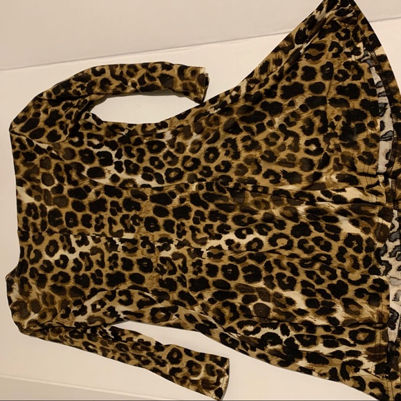Leopard Print Size L with Shoulder Pads 3/4 Sleeve Brown Black Cream - Picture 4 of 7